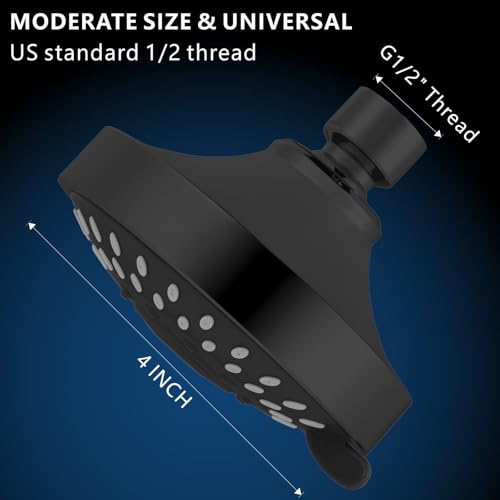 High Pressure Shower Head - 5 Spray Modes Powerful Pressure Boosting Showerhead For Bathroom - High Flow Fixed Showerheads (Matte Black) - color: Midnight Black Matte