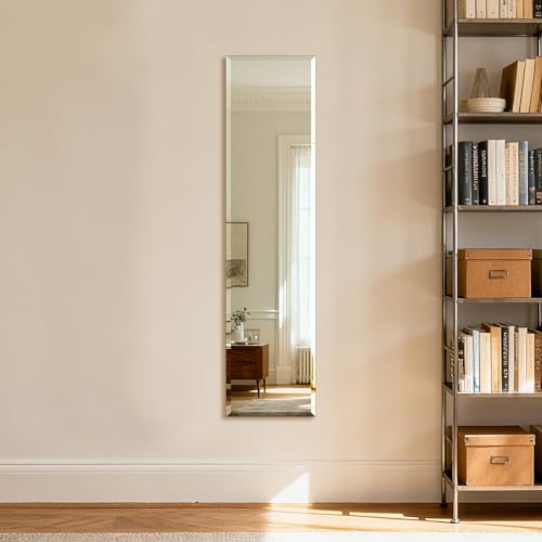 Ruomeng Frameless Full Length Mirror for Wall, 48x12 Inch Bathroom Vanity Mirror Farmhouse, Large Rectangle Mirror with Beveled Edge, Tempered Glass, Hangs Horizontally or Vertically - size: 48"L x 12"W