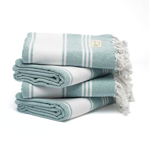 Salt Earth Cotton Turkish Beach Towel (Set of 4, 36"x72") - Soft, Quick Dry, Sand Resistant, Absorbent Towels for Bathroom, Home, Travel, Pool, Spa, Bath, Swim - Beach Towels Oversized (Hunter Green) - color: Hunter Green, size: Pack of 4