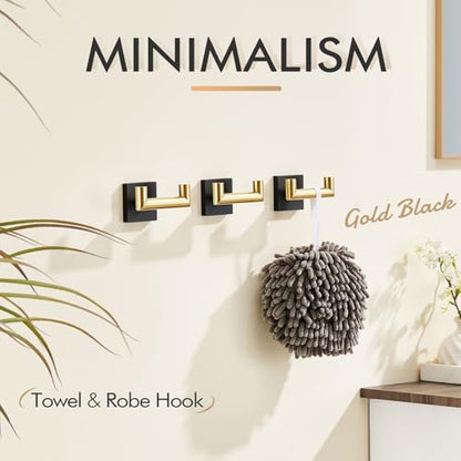 KOKOSIRI Robe Hooks Bath Towel Hooks Bathroom Hardware Double Coat Hooks Wall Mounted, Stainless Steel 3 Pack Black with Gold B1015GDK-P3 - color: Black Gold, size: 3 Pack