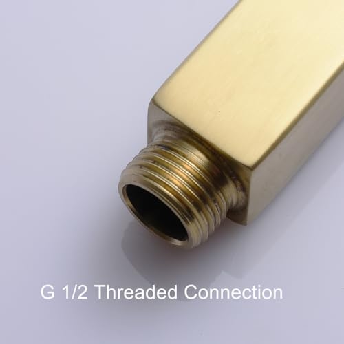 Brushed Gold Shower Arm with Flange, 4 inch, Short | Universal Replacement Part for Ceiling-Mounted Square Straight Shower Head Extension Arm Pipe, Stainless Steel - color: Brushed Gold