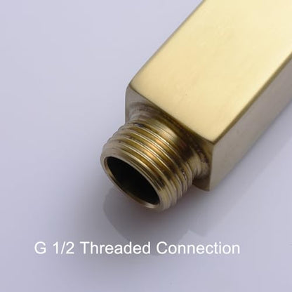 Brushed Gold Shower Arm with Flange, 4 inch, Short | Universal Replacement Part for Ceiling-Mounted Square Straight Shower Head Extension Arm Pipe, Stainless Steel - color: Brushed Gold
