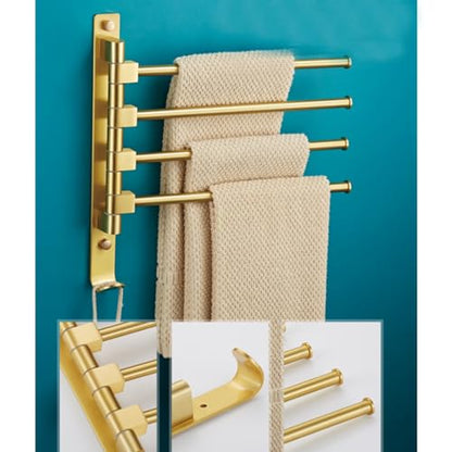 ZHOUXIAO Swing Out Towel Bar Holder Wall Mount Gold Finish/Swivel Towel Rack for Bathroom or Kitchen, Metal Towel Bar Folding Arm Swivel Hanger Bathroom Storage 2Bars