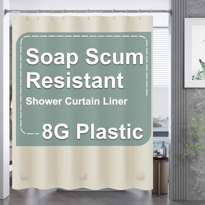 AmazerBath Plastic Shower Curtain Liner, 72 x 78 Inches PEVA Beige Shower Curtain with Heavy Duty Clear Stones and Grommet Holes, Waterproof Thick Bathroom Plastic Shower Curtains - color: Beige, size: 72"W x 78"L (Pack of 1)