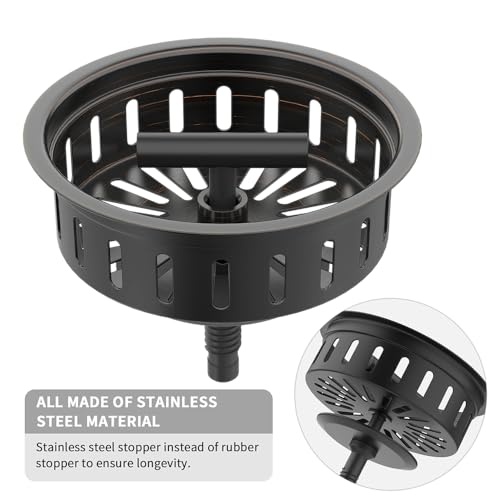 KONE 3-1/2 Inch Bronze Kitchen Sink Drain Assembly Kit - Oil Rubbed Bronze Stainless Steel with Strainer Basket/Drain Stopper - color: Oil Rubbed Bronze