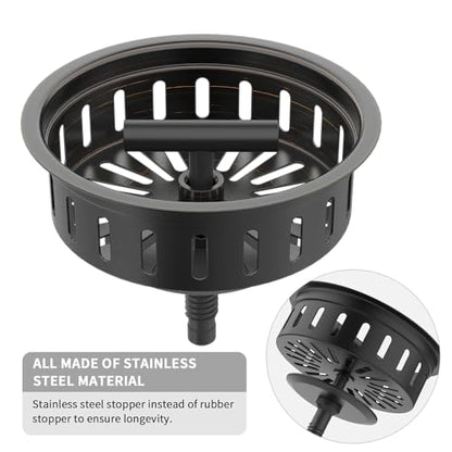 KONE 3-1/2 Inch Bronze Kitchen Sink Drain Assembly Kit - Oil Rubbed Bronze Stainless Steel with Strainer Basket/Drain Stopper - color: Oil Rubbed Bronze