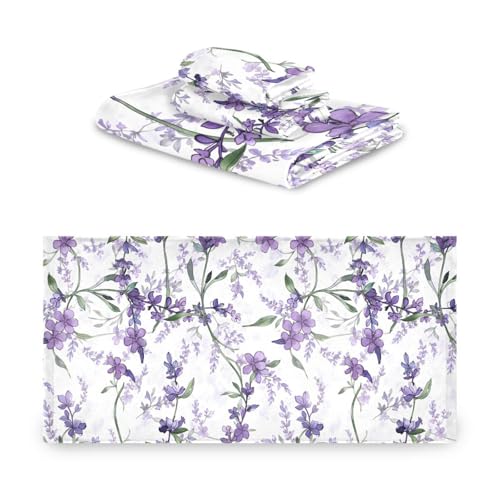 ALAZA Towel Bathroom Sets, Purple Violet Lavender Floral Flowers Towels 3-Piece 1 Bath Towel 1 Washcloth 1 Hand Towel, Bath Towel Set of 3 Soft Multifuntion for Home Kitchen Hotel Gym Swim Spa - color: Multi10