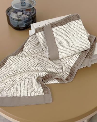 Cleanbear Hand Towels for Bathroom Set of 4, Jacquard Weaved Cotton Face Towels, 28 x 13.7 Inches (Light-Brown) - color: Light-brown