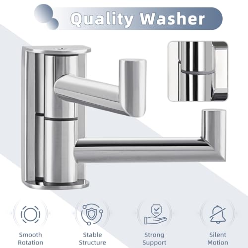 Aomasi Polished Chrome Swivel Towel Hooks 2 Pack, 304 Stainless Steel Wall Mounted Foldable Double Coat Hooks, Max 11lbs Heavy Duty Bathroom Hand Towel Holders - color: Polished Chrome, size: 2 Pack
