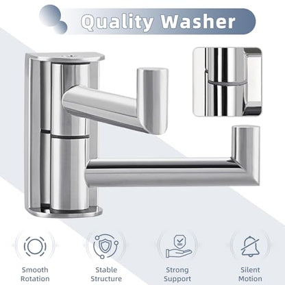 Aomasi Polished Chrome Swivel Towel Hooks 2 Pack, 304 Stainless Steel Wall Mounted Foldable Double Coat Hooks, Max 11lbs Heavy Duty Bathroom Hand Towel Holders - color: Polished Chrome, size: 2 Pack