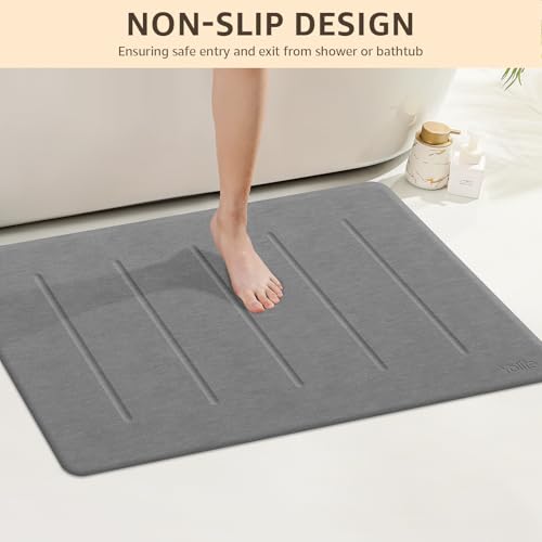 Yolife Stone Bath Mat Large, 32" x 20" Diatomaceous Earth Bath Mat for Bathroom, Super Absorbent Quick Drying Bathroom Stone Mat, Non-Slip Diatomite Shower Mat, Easy to Clean, Dark Grey - color: Dark Grey