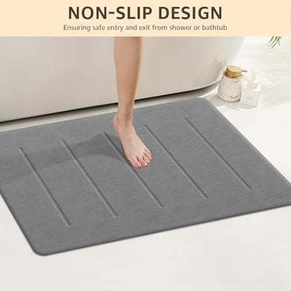 Yolife Stone Bath Mat Large, 32" x 20" Diatomaceous Earth Bath Mat for Bathroom, Super Absorbent Quick Drying Bathroom Stone Mat, Non-Slip Diatomite Shower Mat, Easy to Clean, Dark Grey - color: Dark Grey