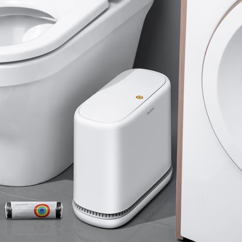 funest Bathroom Trash Cans, Garbage Can with Press Type Lid,10L Dogproof Slim Plastic Narrow Trash Bin - style: Adsorption Lid