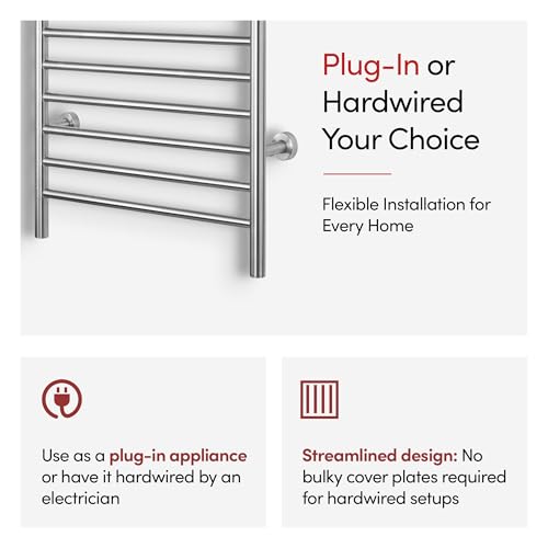 Heated Towel Rack, 10-Bar Wall-Mounted Electric Towel Warmer, Brushed Stainless Steel, Plug-in or Hardwired, Luxury Bathroom Accessory for Warm, Dry Towels (WarmlyYours Infinity) - color: Brushed Stainless Steel