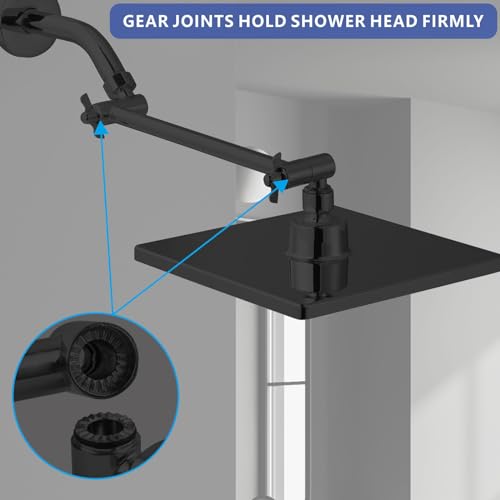 Voolan 11 Inch Shower Extension Arm with Lock Joints, Adjustable Height and Angle, Premium Solid Brass Anti-leak (Black) - color: Black