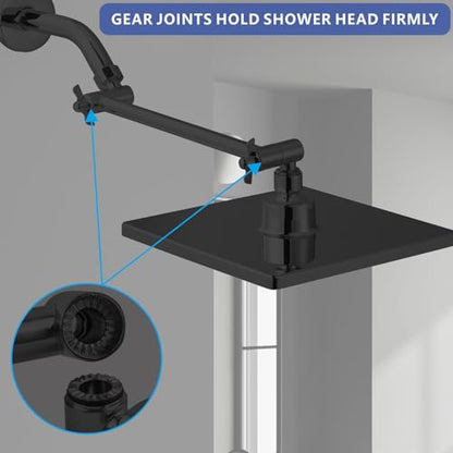 Voolan 11 Inch Shower Extension Arm with Lock Joints, Adjustable Height and Angle, Premium Solid Brass Anti-leak (Black) - color: Black