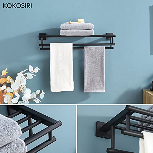 KOKOSIRI Bath Towel Rack with Double Towel Bars Bathroom Towel Shelf 20 Inch Towel Holder Wall Mounted Stainless Steel, Matte Black, B6005BK-L20 - color: Matte Black, size: 20 Inch