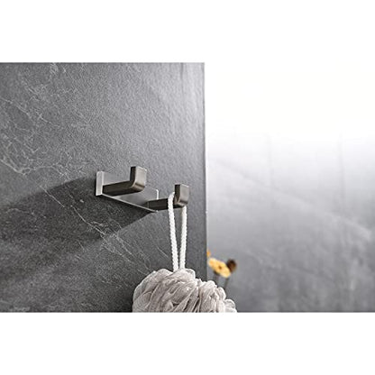 Bagno Bianca Stainless Steel Double Robe Hook in Brushed Nickel - color: Brushed Nickel