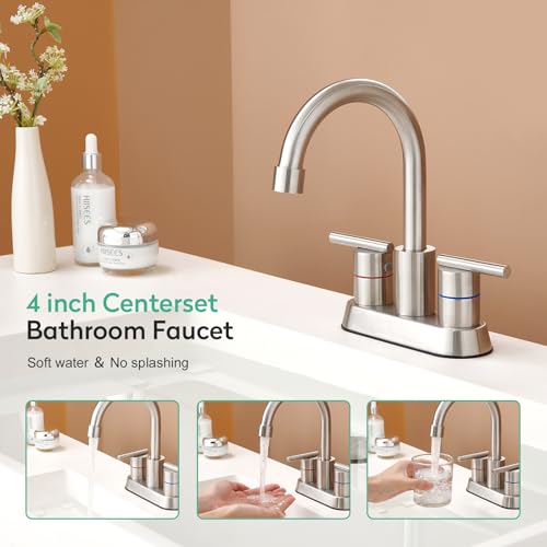 Faustina Brushed Bathroom Faucet, 4 Inch Centerset Faucets for Sink 2 Holes 3 Holes，Two Handles 304 Stainless Steel Bathroom Sink Faucet with Pup up Drain and 2 cUPC Water Supply Lines for RV Vanity - color: Brushed, style: Modern Centerset
