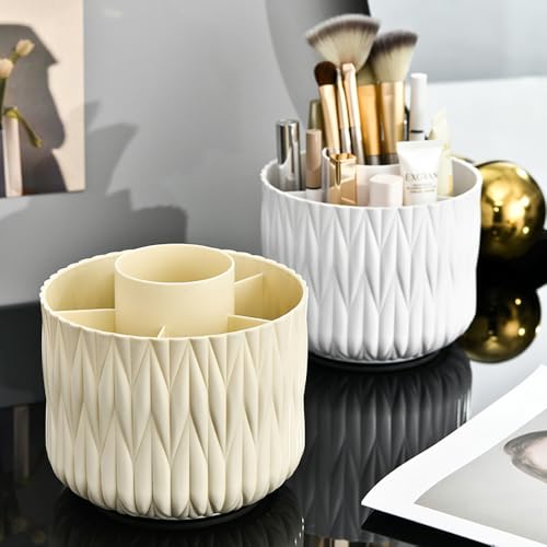 360° Rotating Makeup Brush Holder, 5-Slot Vanity Organizer White | Stores Lipsticks, Pens & Pencils; Cute Caddy For Office, Art & Desk - color: White