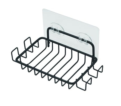 2 Pack Soap Dish for Shower Wall, Stainless Steel Soap Holder with 4 Hocks for Bathroom (Black) - color: Black