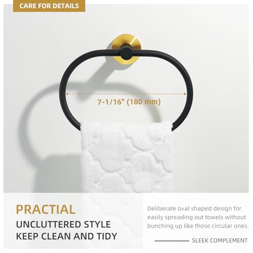 Angle Simple Swivel Towel Ring, Bathroom Hand Towel Holder, Black and Gold | SUS304 Stainless Steel, Move Up & Down, Built-in Gasket, Dishrag Hanger for Kitchen, Screw Mount - color: Oval - Black & Gold