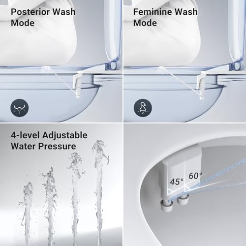WATERLACE Bidet Attachment for Toilet Seat Sprayer - Non Electric Dual Nozzle with Cold Water - Self Cleaning Toilets Bathroom Spray for Butt Wash - Easy Slim Adjustable Pressure Control Rv Bidets - color: White