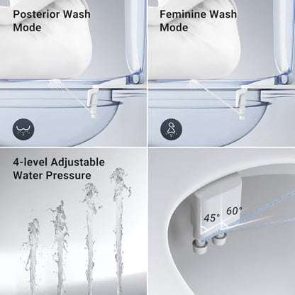WATERLACE Bidet Attachment for Toilet Seat Sprayer - Non Electric Dual Nozzle with Cold Water - Self Cleaning Toilets Bathroom Spray for Butt Wash - Easy Slim Adjustable Pressure Control Rv Bidets - color: White