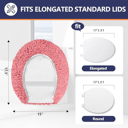 Soft Microfiber Toilet Lid Cover 17.5" x 15" Machine Washable | Solid Toilet Seat Cover Adjustable Rubber Backing Fits Most 16 -17.5" L x 14-16" W Round Oblong and Elongated Toilet Seat - color: Pink