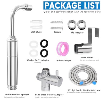 Handheld Toilet Bidet Sprayer for Toilet - Adjustable Flush Angle & Water Pressure for Bathroom Diaper Shower, All Brass Handheld Bidet Sprayer with Superior Complete Spray Hoses Kit (Sliver) - color: Sliver