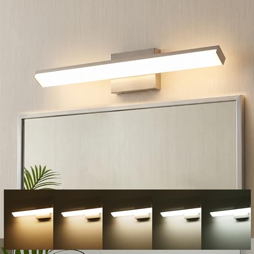 mirrea 24in 5CCT Brushed Nickel LED Vanity Lights for Bathroom Over Mirror | 5 color temperatures,Adjustable light angle,ETL listed,Dimmable,Bathroom lighting fixtures,Eye-friendly,Frosted acrylic shade - color: Brushed Nickel, size: 24-inch