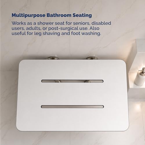 Wall Mounted Phenolic Folding Shower Seat with Legs - Handicap Shower Chair for Elderly & Disabled, Heavy Duty Bath Seat, ADA Compliant Foldable Bathroom Bench - 24" Length, White, 400 lbs Capacity | Handicap Shower Chair, Elderly & Disabled, Heavy Duty B