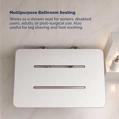 Wall Mounted Phenolic Folding Shower Seat with Legs - Handicap Shower Chair for Elderly & Disabled, Heavy Duty Bath Seat, ADA Compliant Foldable Bathroom Bench - 32" Length, White, 400 lbs Capacity | Handicap Shower Chair for Elderly & Disabled, Heavy Dut