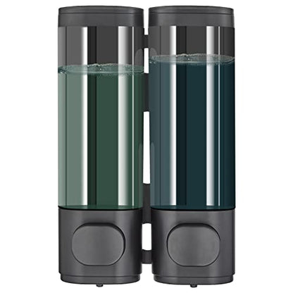 Pollock Shampoo and Conditioner Dispenser Wall Mounted | Shower Soap Dispenser 2 Chamber No Drill, Shampoo Dispenser for Shower, Body Wash Dispenser for Bathroom, Large Capacity - color: Black 2 Chamber