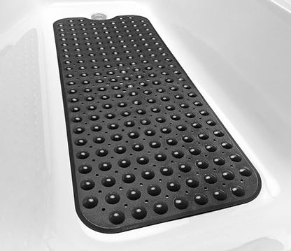 Extra-Long Non-Slip Bathtub & Shower Mat 39”x16” (Smooth/Non-Textured Tubs Only) Safe, Clean, Machine-Washable, Superior Grip&Drainage, Vinyl, Opaque Black - color: Opaque Black, size: 39" x 16" (Rectangular)