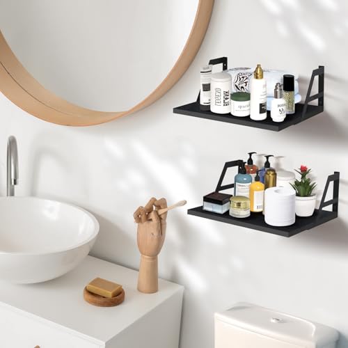 Tectocker-DOU 2 Pc Deep Floating Wall Shelves, Heavy Duty, 15.7×11.8, Black | Easy Install, All Hardware Included. Holds 40 Lbs. Easy-Clean. For Living Room, Kitchen, Bathroom, Bedroom, Office. - color: Black, size: 15.7W×11.8D