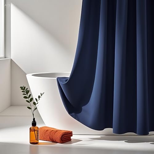 AooHome 48 Width x 72 Height inch Shower Liner, Stall Size Fabric Solid Color Bathroom Curtain with Hooks, Weighted Hem, Waterproof, Navy Blue - color: Navy Blue, size: 48"W x 72"L (Pack of 1)