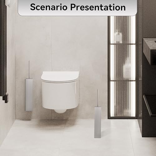 Brushed Nickel Toilet Brush with Holder,Durable Cleaning Toilet Bowl Brushes with Holders - color: Brushed Nickel