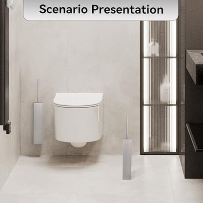 Brushed Nickel Toilet Brush with Holder,Durable Cleaning Toilet Bowl Brushes with Holders - color: Brushed Nickel