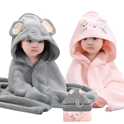 Baby Hooded Towel, 2-Pack Essentials with 31.5x31.5 inch, 2 Designs, Soft Absorbent Bath Towel for Boy and Girl - color: 03 Gray+pink