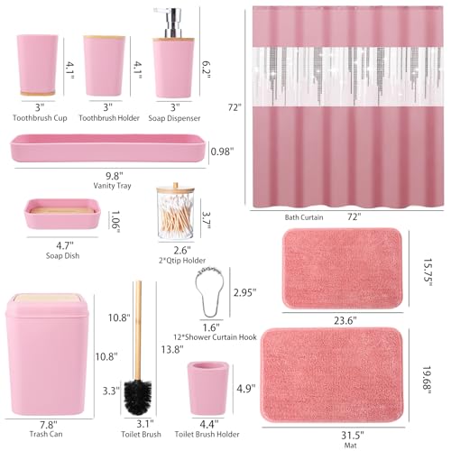 Pink Bathroom Accessories Set with Glitter Shower Curtain and Rugs,Bathroom Sets with Extra Soft and Absorbent Bath Rugs Sequin Shower Curtain Pink Bathroom Sets for Bath Decor - size: Bath Set+Shower Curtain+Bath Rugs, style: Pink1