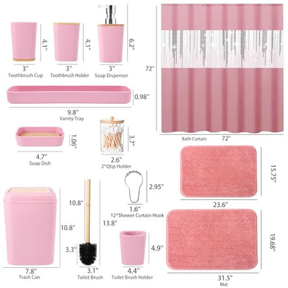 Pink Bathroom Accessories Set with Glitter Shower Curtain and Rugs,Bathroom Sets with Extra Soft and Absorbent Bath Rugs Sequin Shower Curtain Pink Bathroom Sets for Bath Decor - size: Bath Set+Shower Curtain+Bath Rugs, style: Pink1