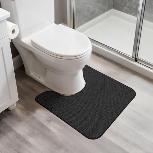 Bosap Toilet Rugs U Shaped Bathroom Rug,Machine Washable Non Slip Quick Dry Super Absorbent Ultra Thin Toilet Mats for Bathroom Toilet.Black,1'8"x2'(20x24inch) - color: Black, size: 1'8" X 2' (U-shape)
