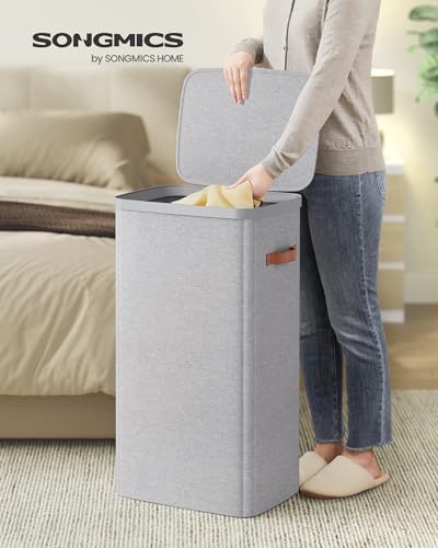 SONGMICS Laundry Basket, 26.4 Gal. Laundry Hamper, Easy Assembly, with Lid and Handles, Removable Liner, 16.5 x 12.6 x 29.5 Inches, Dove Gray ULCB811GD01 - color: Dove Gray, size: 100 L (1-Section)