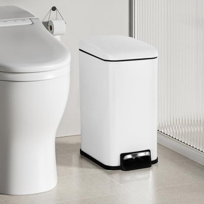 Small Bathroom Trash Can with Lid, 5 Liter/1.3 Gallon Stainless Steel Small Garbage Can with Removable Inner Bucket & Soft-Close Foot Pedal, Slim Trash Can for Bathroom, Bedroom, Office (White) - color: White, size: 1 Pack