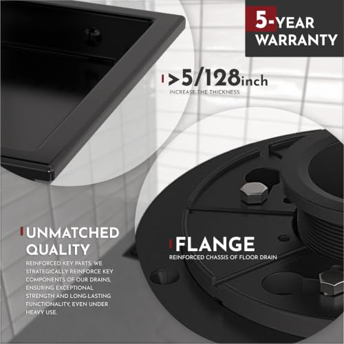 6 Inch Square Shower Floor Drain with Flange,Quadrato Pattern Grate Removable,Food-Grade SUS 304 Stainless Steel,Watermark&CUPC Certified,Matte Black - color: Matte Black, size: 6 Inch