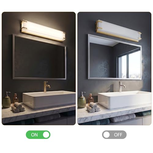 URSOLA LED Bathroom Light Fixtures Over Mirror 16” Vanity Light with Milky White Lampshade 4000K Daylight Gold Bath Bar (Gold) - color: Golden, size: 16inch