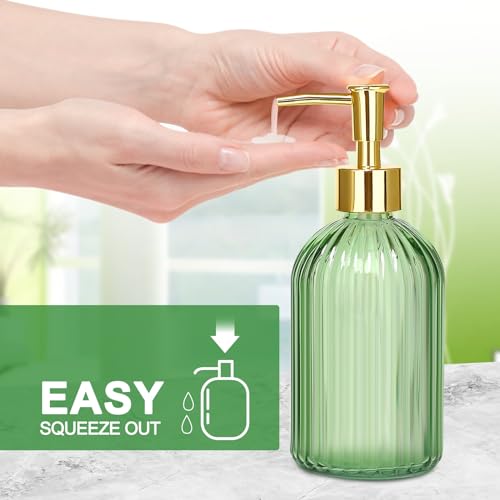 Haturi Glass Bathroom Accessories Set, Green Bathroom Set, 4 Pcs | Kit w/ Bathroom Soap Dispenser Set, Toothbrush Holder, Qtip Holder, Soap Dish, Green Bathroom Decor, Gift for Home Apartment - style: Light Green