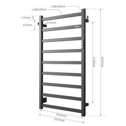 Z&Zhanle Heated Towel Racks for Bathroom, 9-Bar Towel Warmer Rack for Bathroom, Wall Mounted Towel Warmer, Electric Towel Drying Rack with Timer, Carbon Steel Matte Black, Plug-in/Hard-Wired