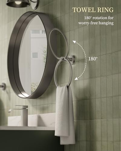 Brushed Nickel Bathroom Hardware Accessories Set 5 pcs Towel Holder Bar Set | 24 inches Stainless Steel Towel Bar, Towel Racks for Bathroom Robe Towel Hooks Toilet Paper Holder Wall Mounted by BATHLAVISH - color: Brushed Nickel